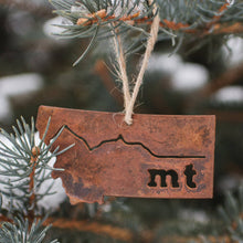 Load image into Gallery viewer, Metal Montana Mountains Ornament - MONTANA SHIRT CO.

